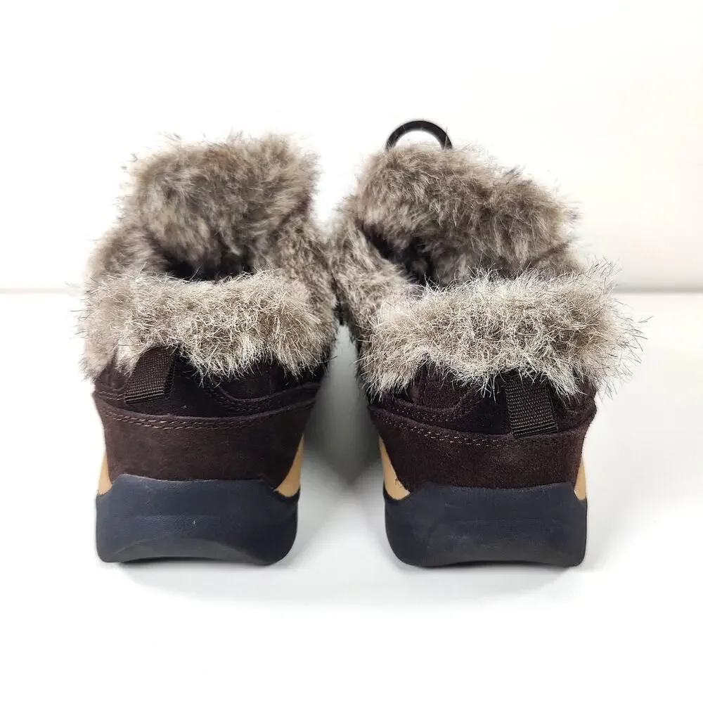 Lands' End Powder Belle Faux Fur Trim Winter Booties Brown Women's US 8 B